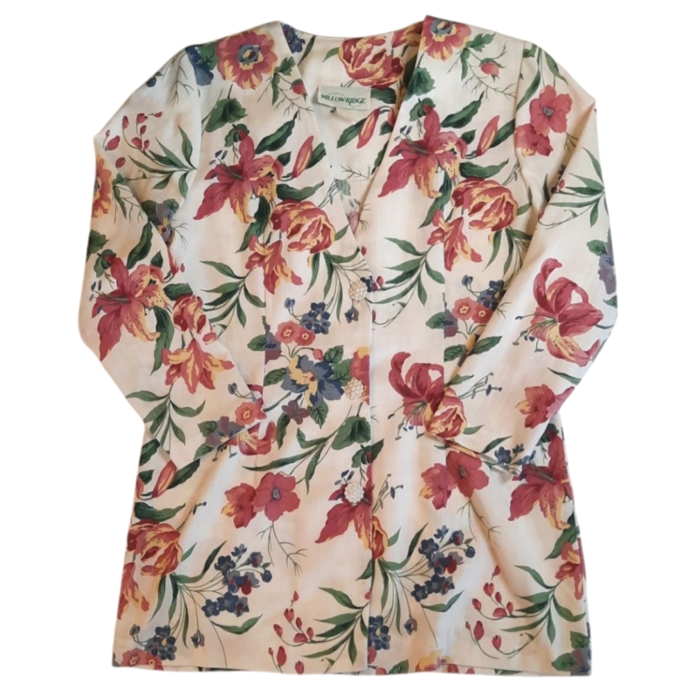 Vintage Floral Button Down Top Lightweight Jacket